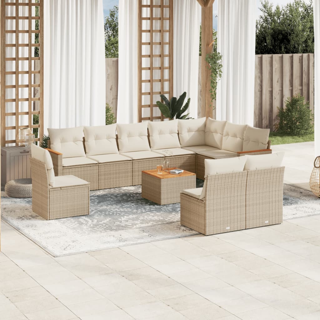 10-tlg. Garten-Sofagarnitur mit Kissen Schwarz Poly Rattan
