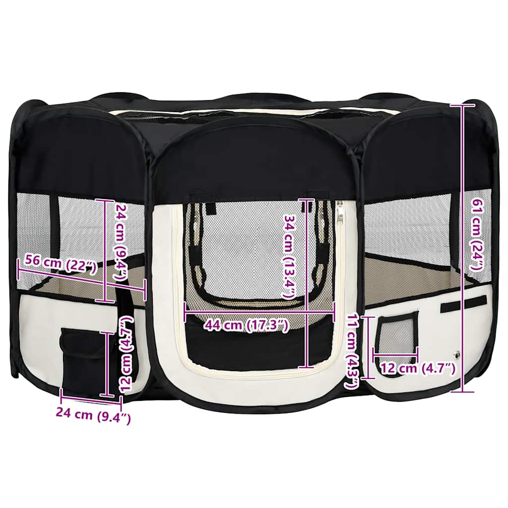 Faltbarer Welpenlaufstall mit Tragetasche Schwarz 90x90x58 cm