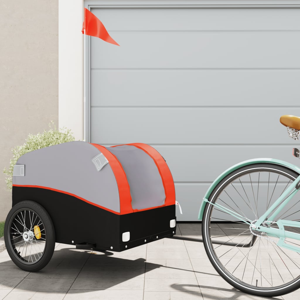 Fahrradanhänger Schwarz und Orange 30 kg Eisen