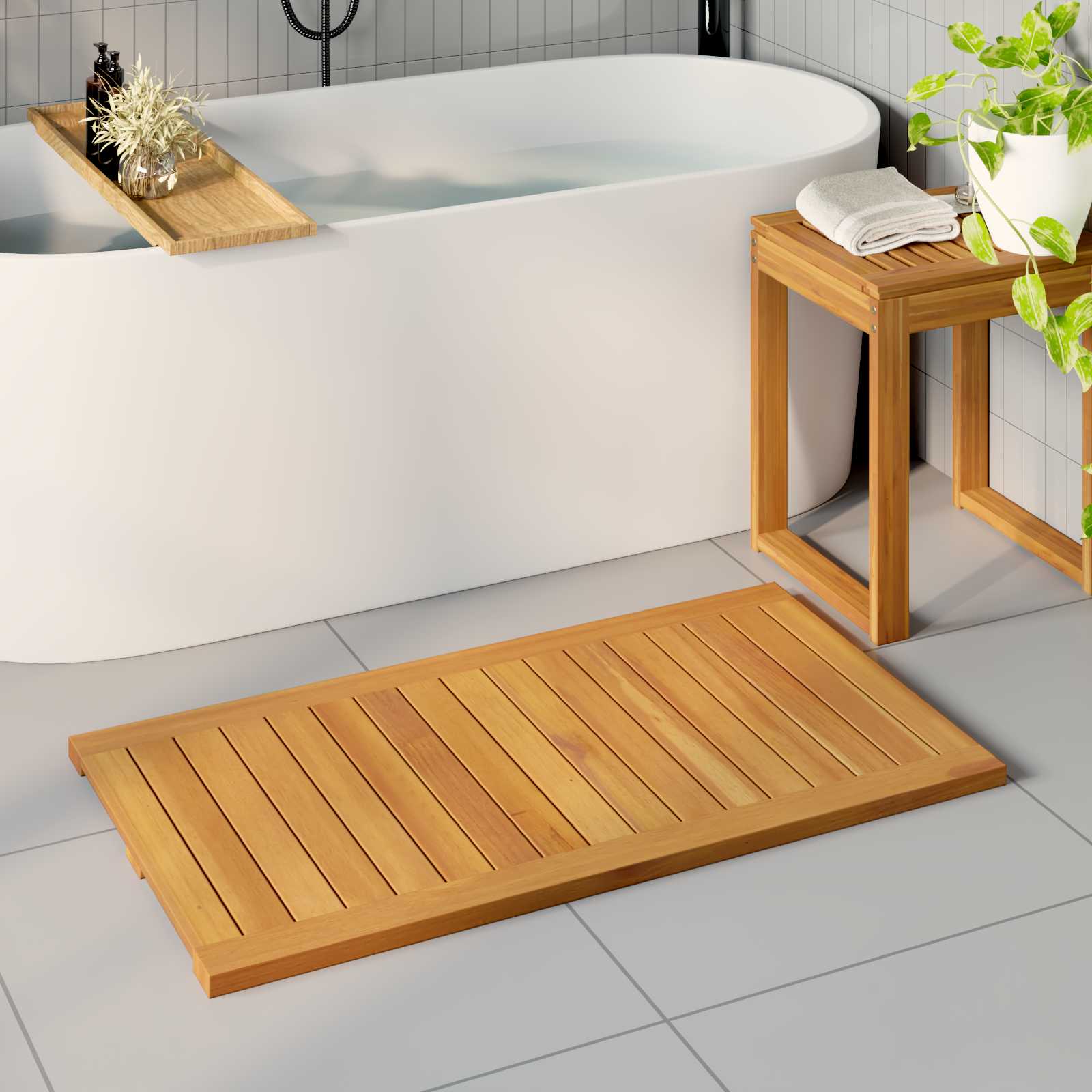 Badematte Uni Braun 60 x 40 cm Massives Akazienholz