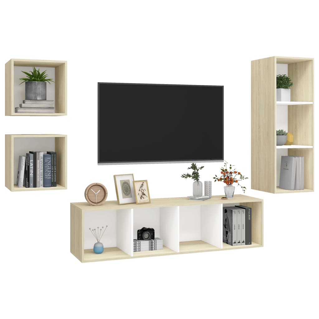 4-tlg. TV-Schrank-Set Weiß Holzwerkstoff