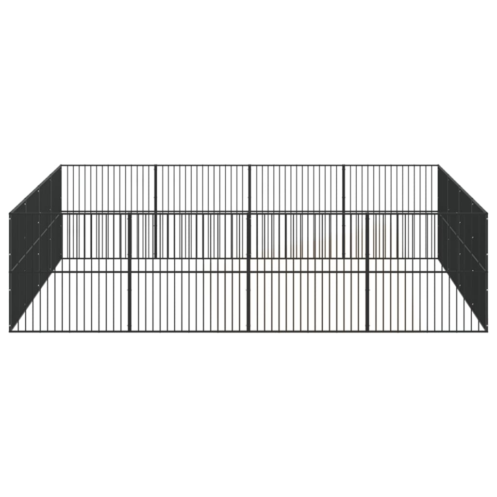Hundelaufstall 4-tlg. Schwarz Verzinkter Stahl
