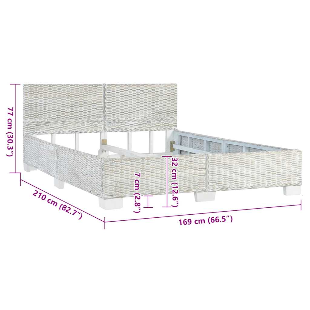 Bettgestell Grau Natur Rattan 140 x 200 cm