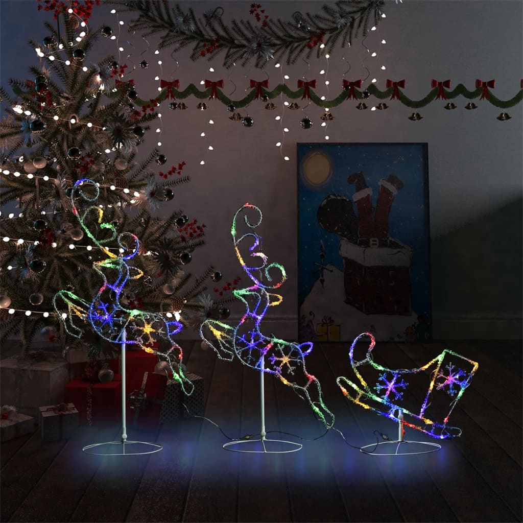 Weihnachtsdeko LED Rentiere & Schlitten Acryl 260x21x87 cm