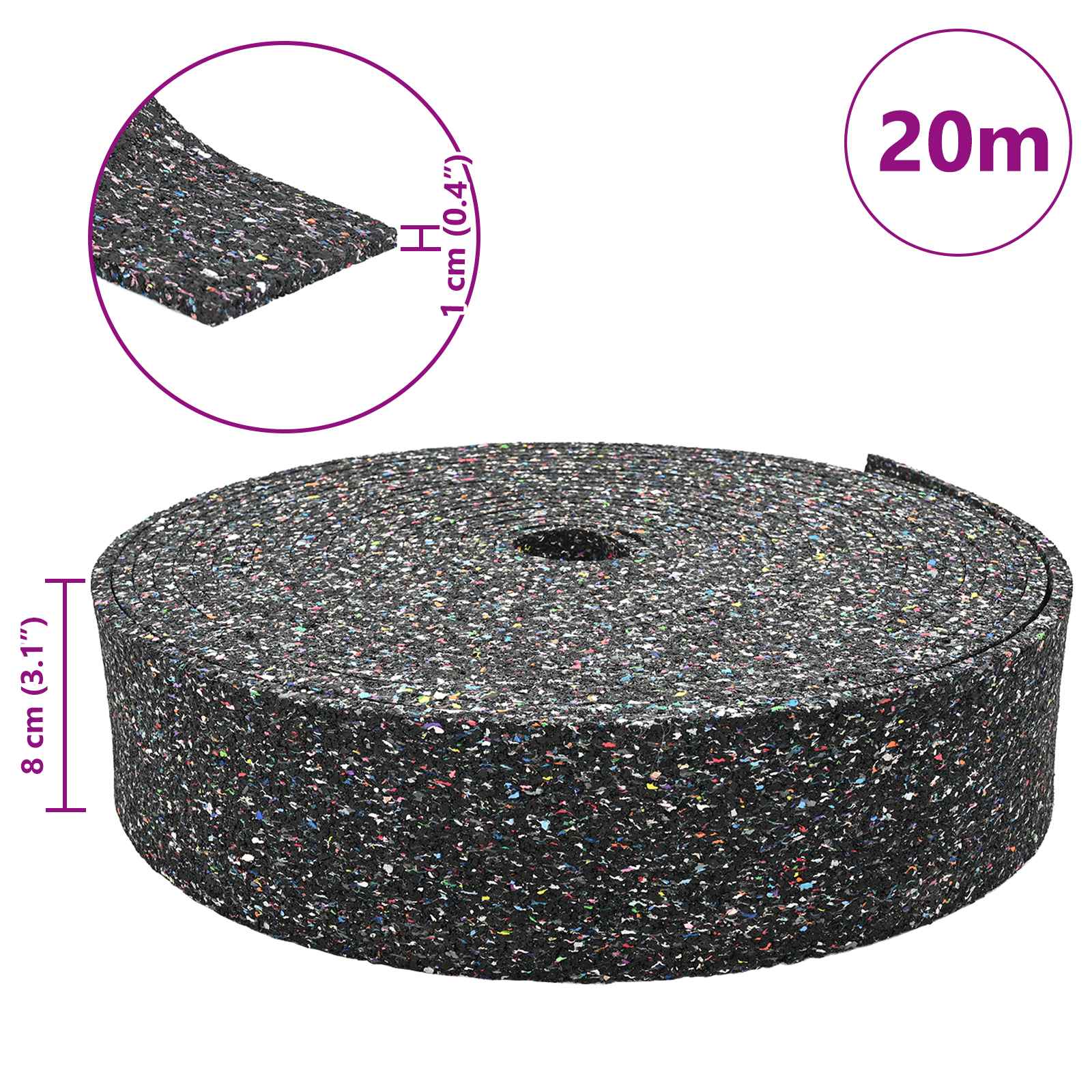 Gummi-Granulat-Rolle Schwarz 200 x 5 x 0,3 cm Gummi