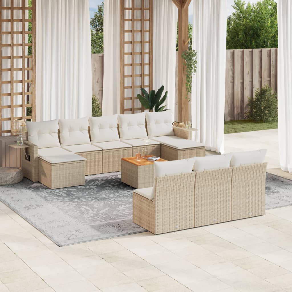 11-tlg. Garten-Sofagarnitur mit Kissen Schwarz Poly Rattan