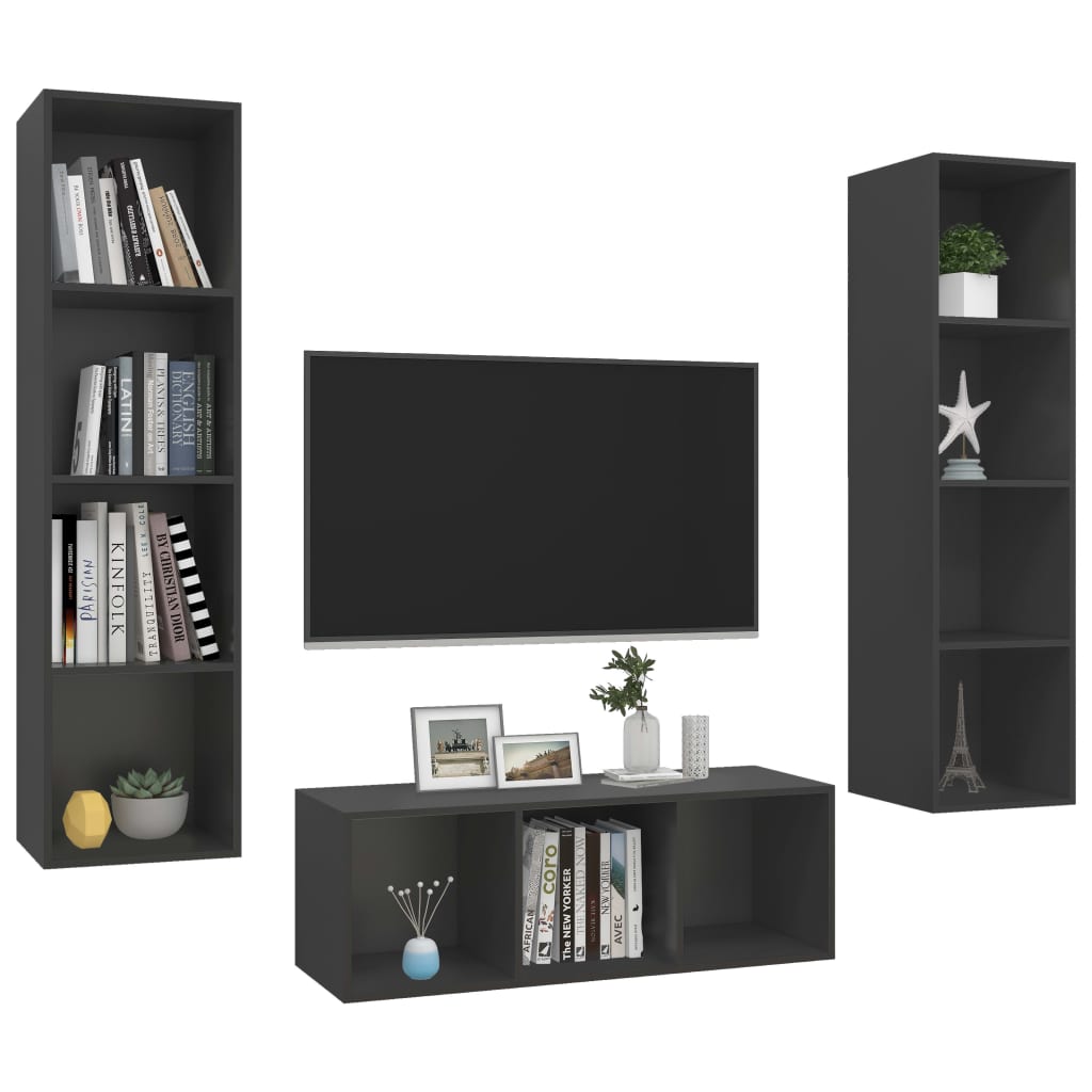 3-tlg. TV-Schrank-Set Weiß Holzwerkstoff