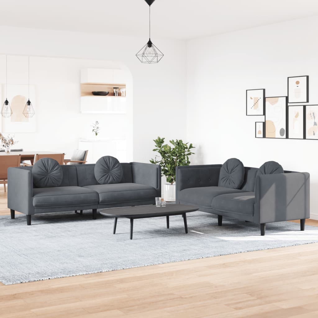 3-tlg. Sofagarnitur mit Kissen Creme Samt