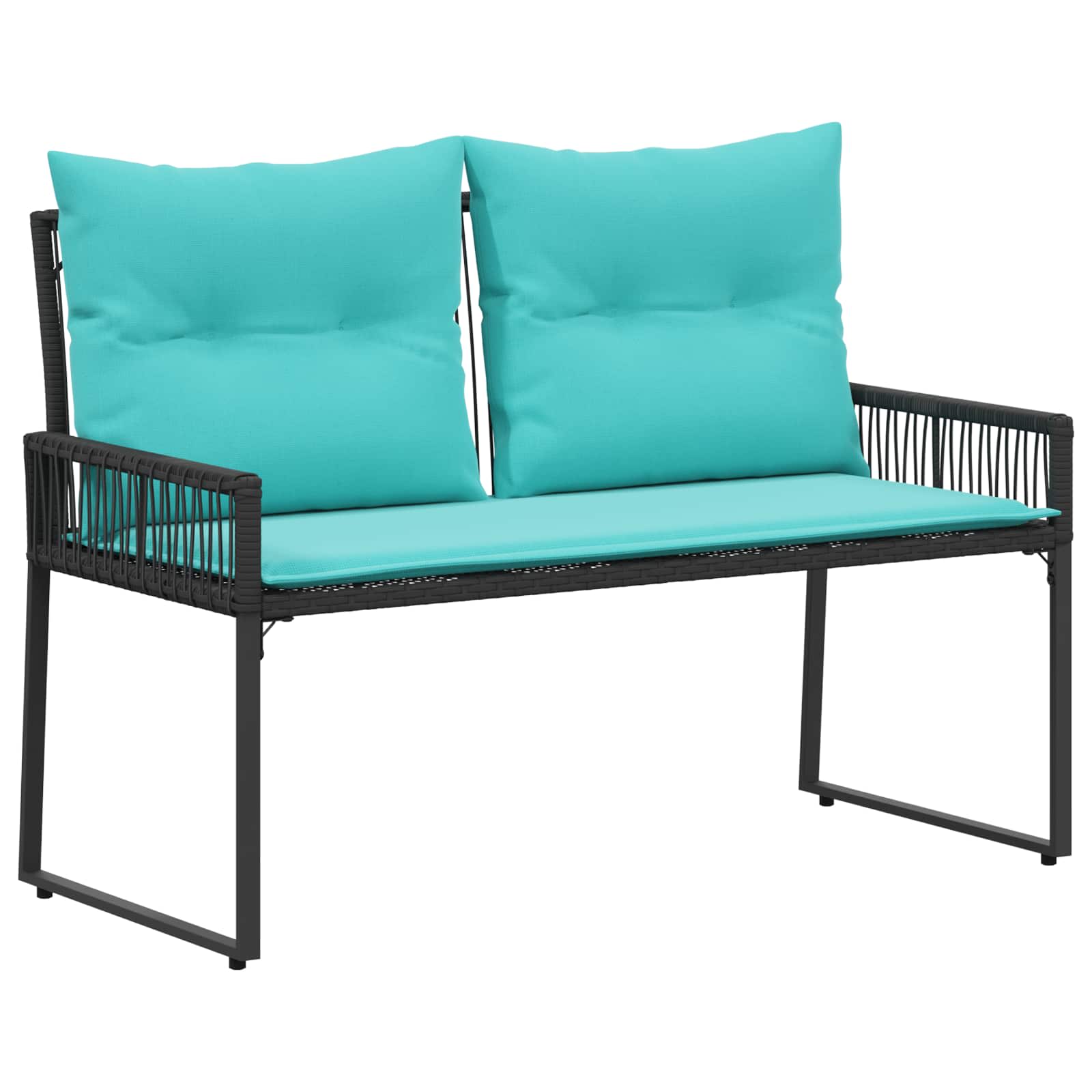 Bank Outdoor mit Kissen 4 pcs Schwarz und Cremeweiß Poly-Rattan