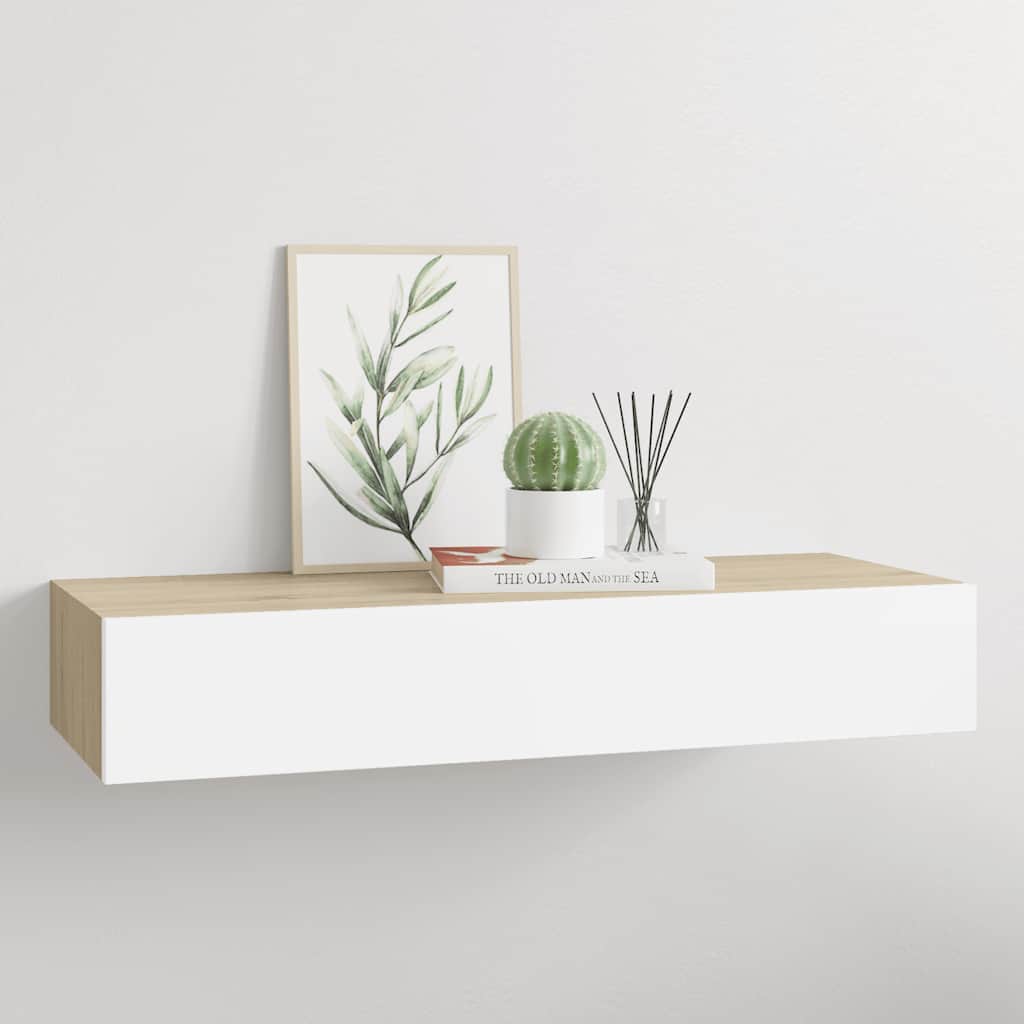 Wandregal mit Schublade Weiß 40x23,5x10 cm MDF