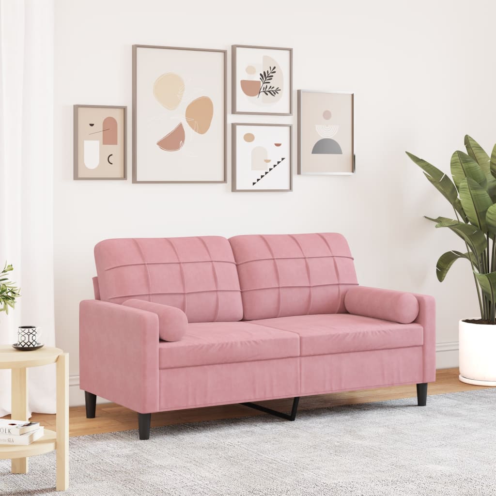 2-Sitzer-Sofa mit Zierkissen Hellgrau 120 cm Samt