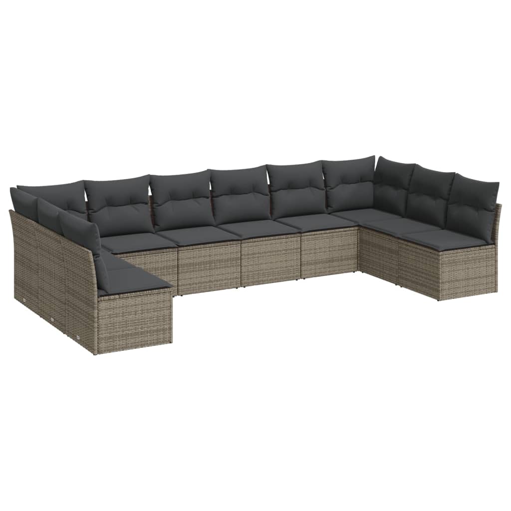 10-tlg. Garten-Sofagarnitur mit Kissen Schwarz Poly Rattan