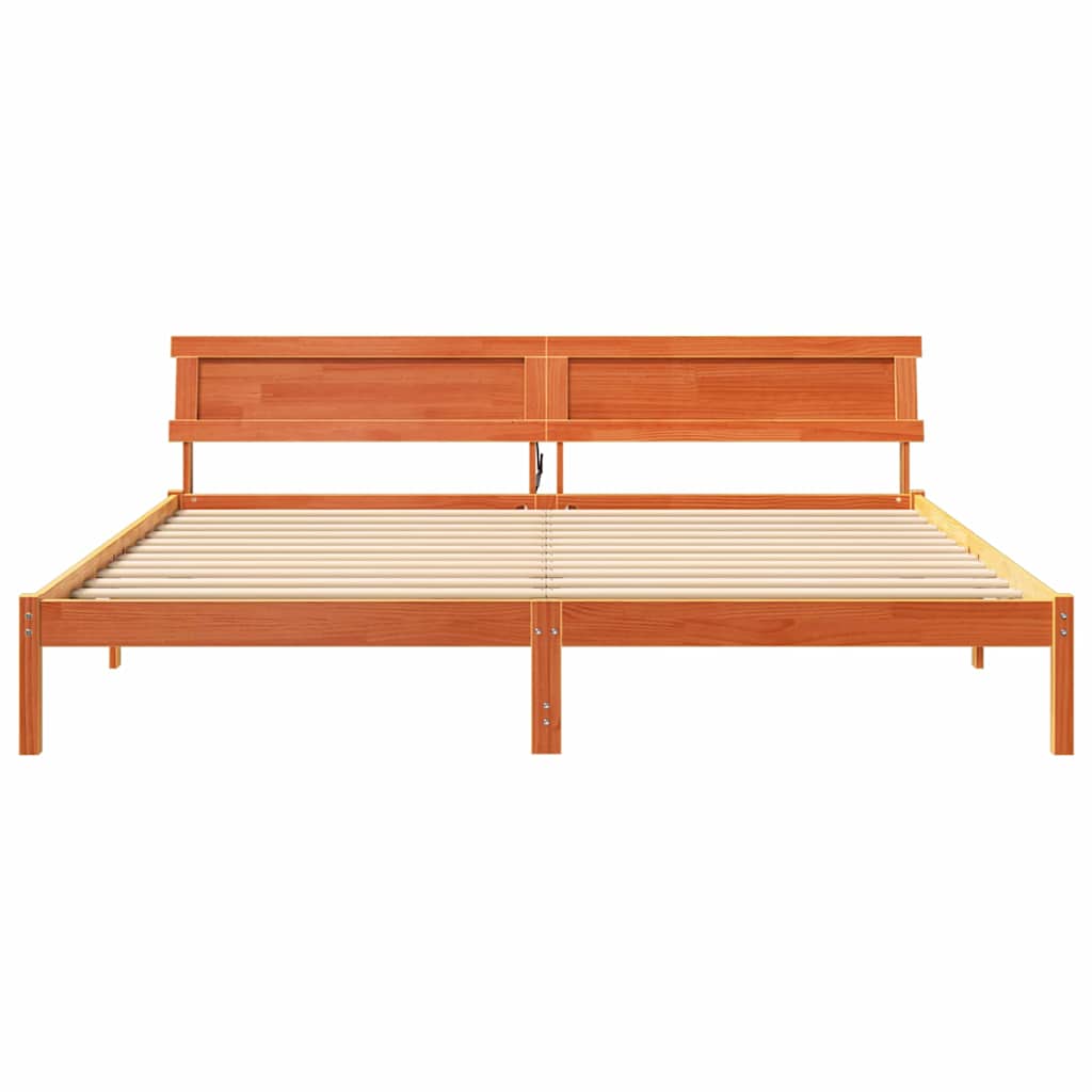 Bettgestell mit Kopfteil Braun 200 x 200 cm Massivholz Kiefer