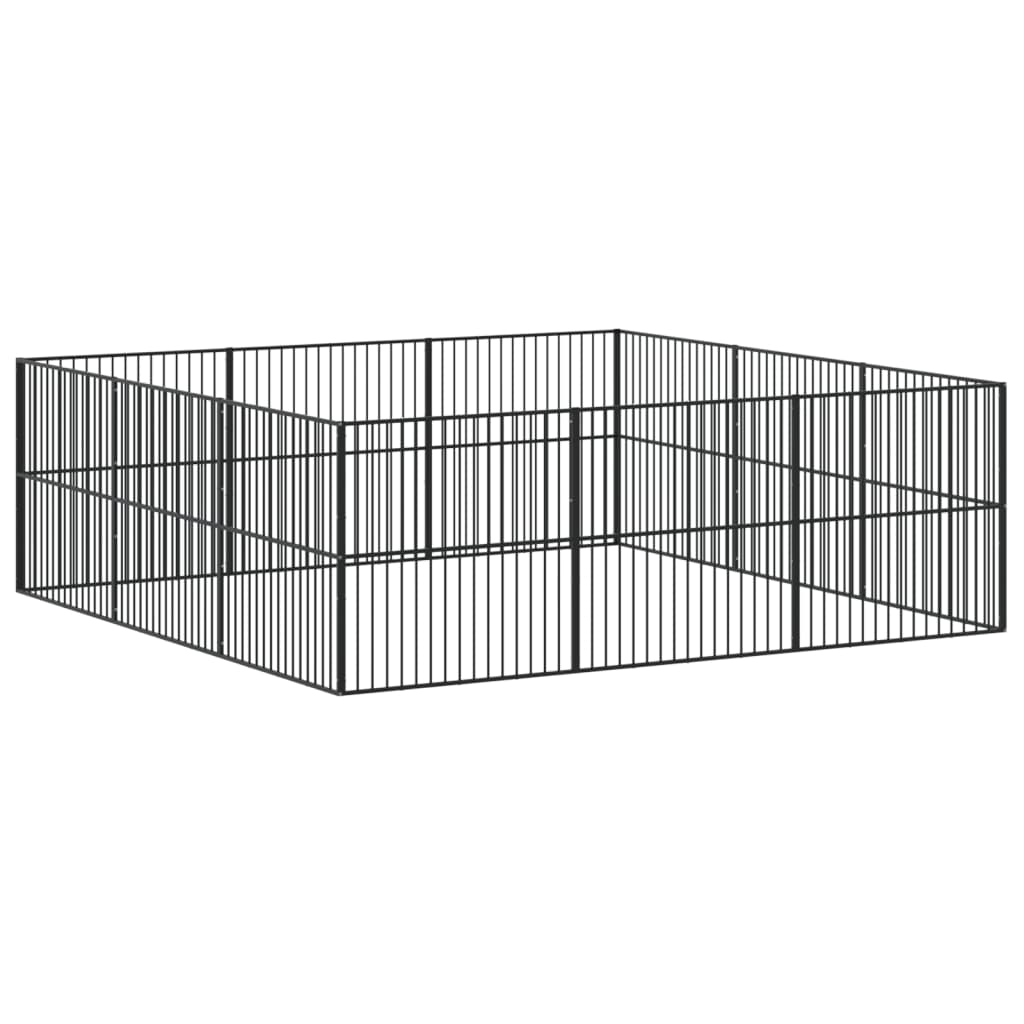 Hundelaufstall 4-tlg. Schwarz Verzinkter Stahl