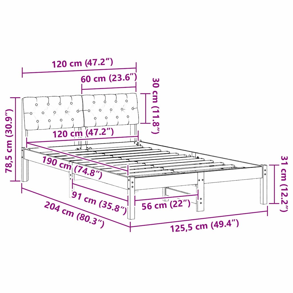 Bettgestell Braun und hellgrau 200 x 200 cm Massivholz Kiefer