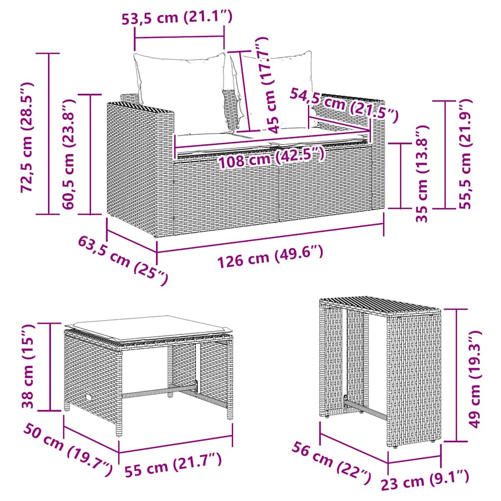 5-tlg. Garten-Sofagarnitur Kissen Stapelbar Schwarz Poly Rattan