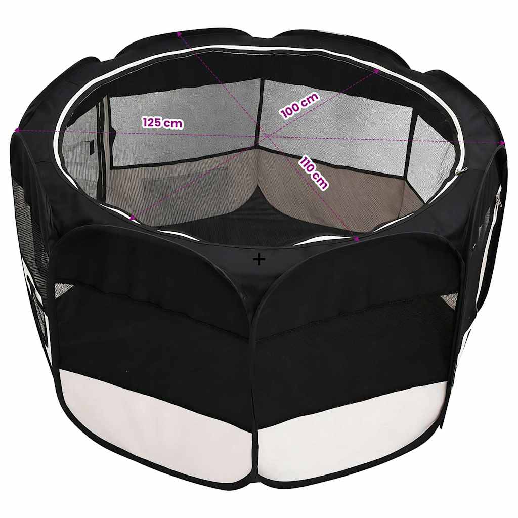 Faltbarer Welpenlaufstall mit Tragetasche Schwarz 90x90x58 cm