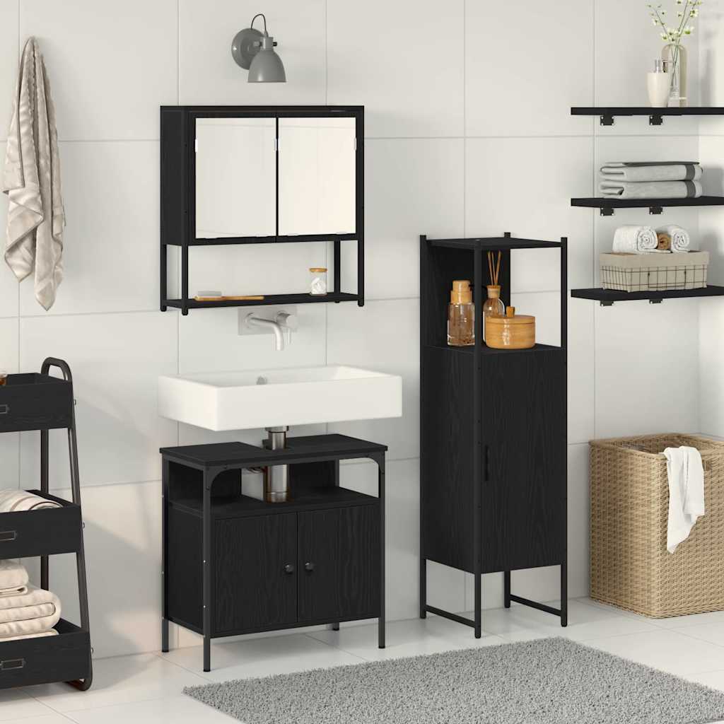 3-tlg. Badmöbel-Set Schwarz Holzwerkstoff