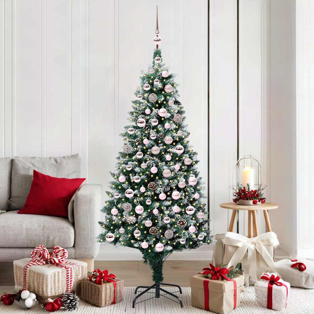 Künstlicher Weihnachtsbaum mit LEDs Kugeln Zapfen 150 cm
