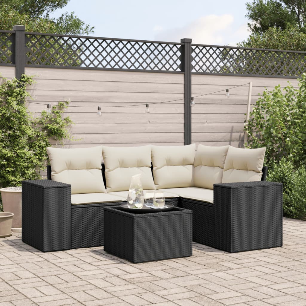4-tlg. Garten-Sofagarnitur mit Kissen Schwarz Poly Rattan