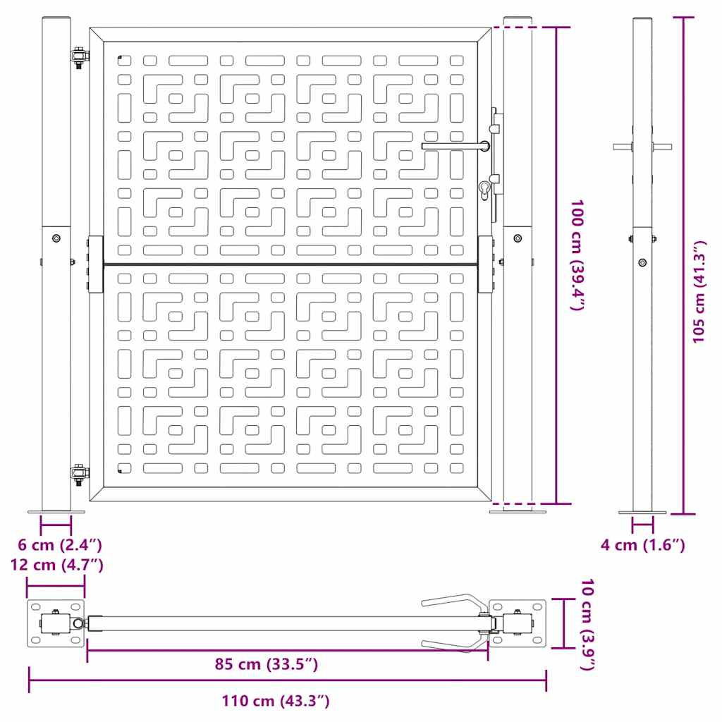 Gartentor Schwarz 100x100 cm Stahl Lichtdesign