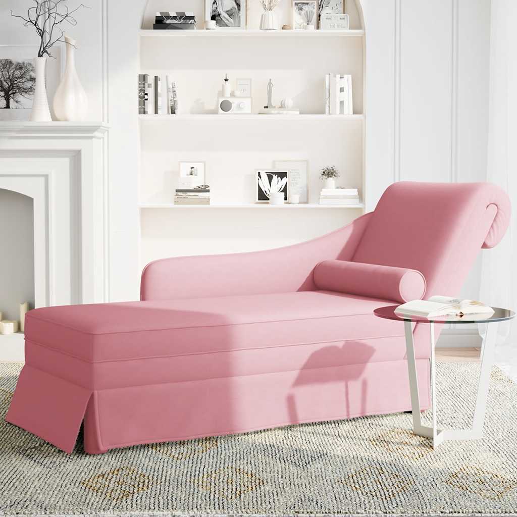 Chaiselongue mit Nackenrolle und Rechter Armlehne Blau Samt