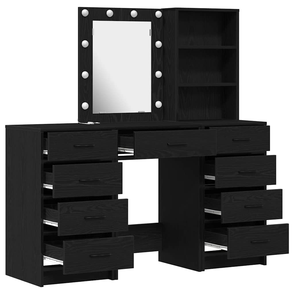 Schminktisch mit Spiegelbeleuchtung 3 pcs Weiß Holzwerkstoff