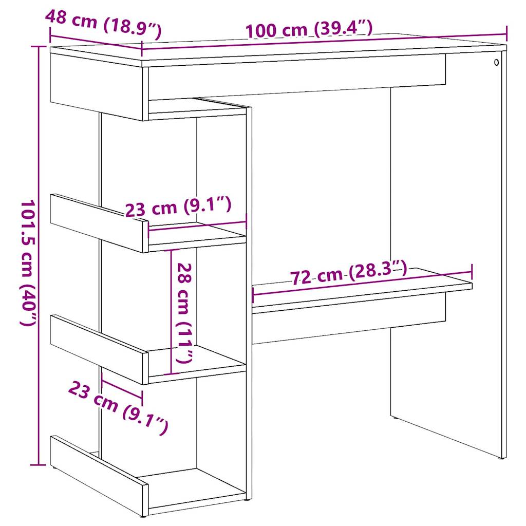 Bartisch mit Regal Weiß 100x50x101,5 cm Holzwerkstoff