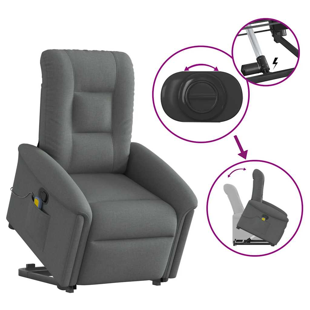 Massagesessel mit Aufstehhilfe Hellgrau Stoff