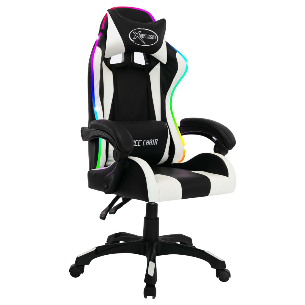 Gaming-Stuhl mit RGB LED-Leuchten Blau und Schwarz Kunstleder