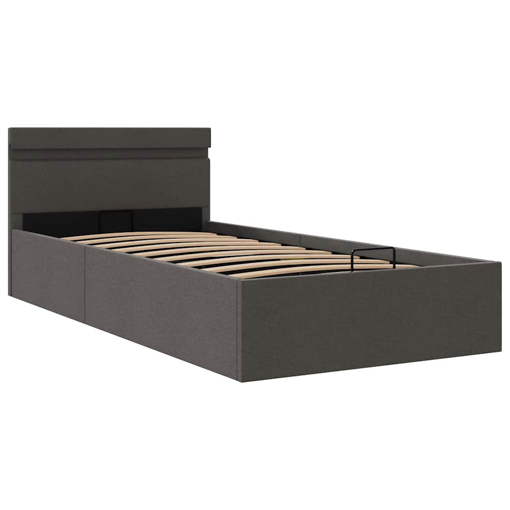 Bett mit Bettkasten Hydraulisch LED Dunkelgrau Stoff 90x200 cm