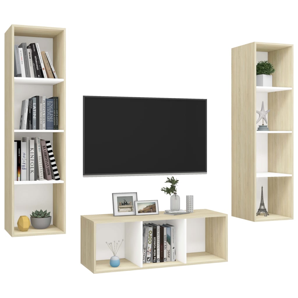 3-tlg. TV-Schrank-Set Weiß Holzwerkstoff
