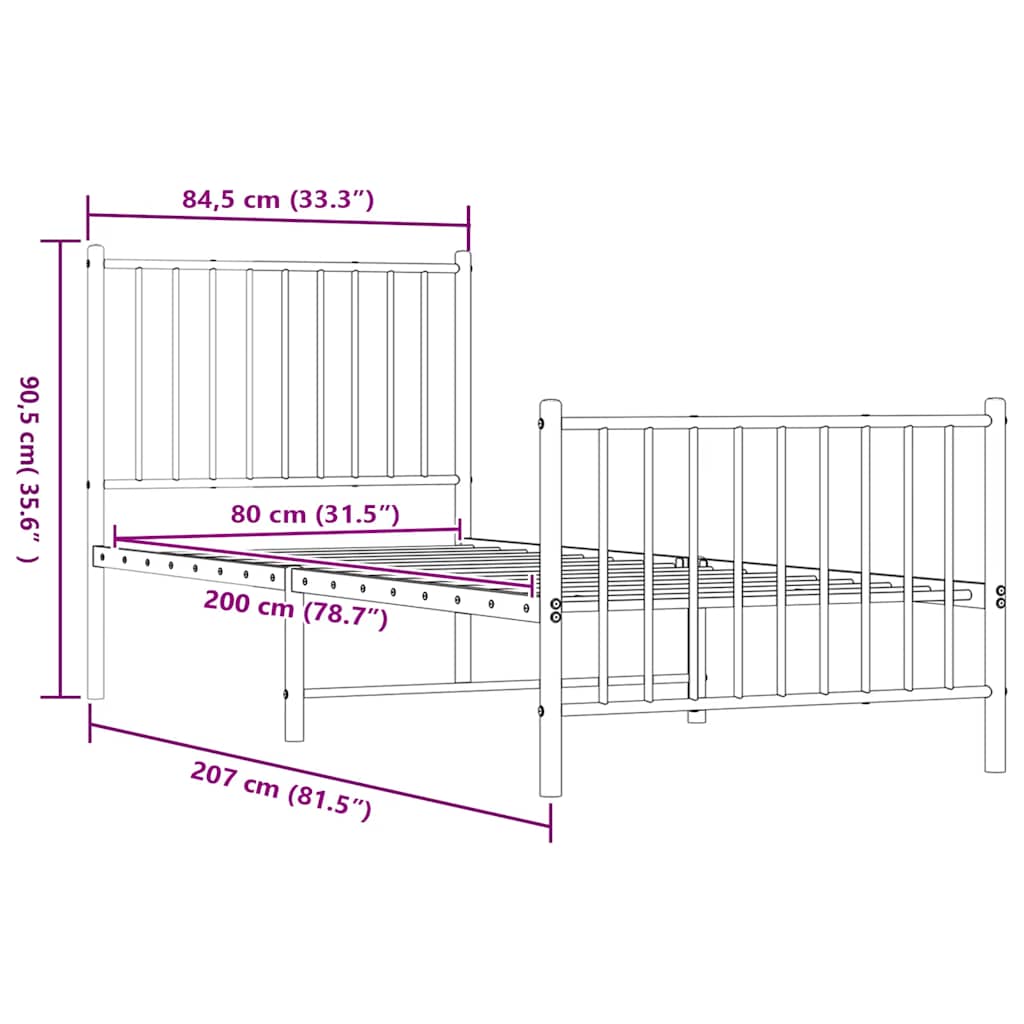 Bettgestell Metall Schwarz 75x190 cm