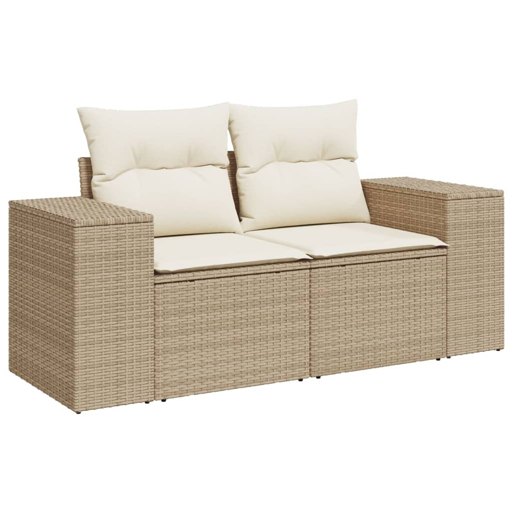 3-tlg. Garten-Sofagarnitur mit Kissen Schwarz Poly Rattan