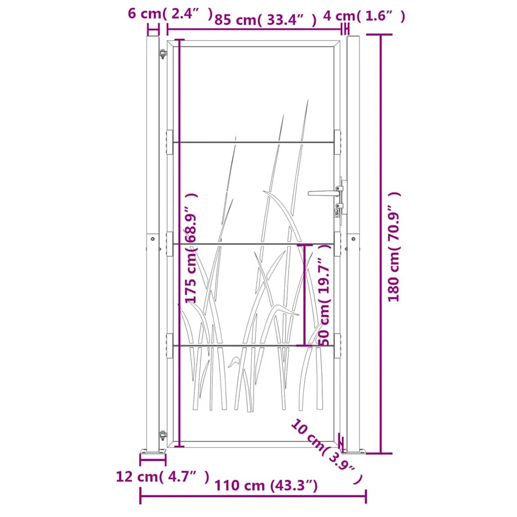 Gartentor Anthrazit 100x75 cm Stahl Gras-Design