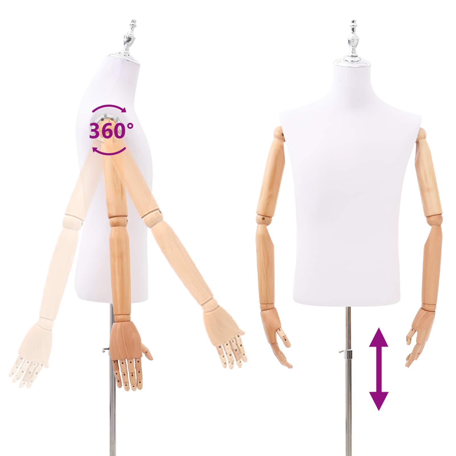 Verstellbare Mannequin 165-213 cm mit Fuß Weiblich PP Weiß