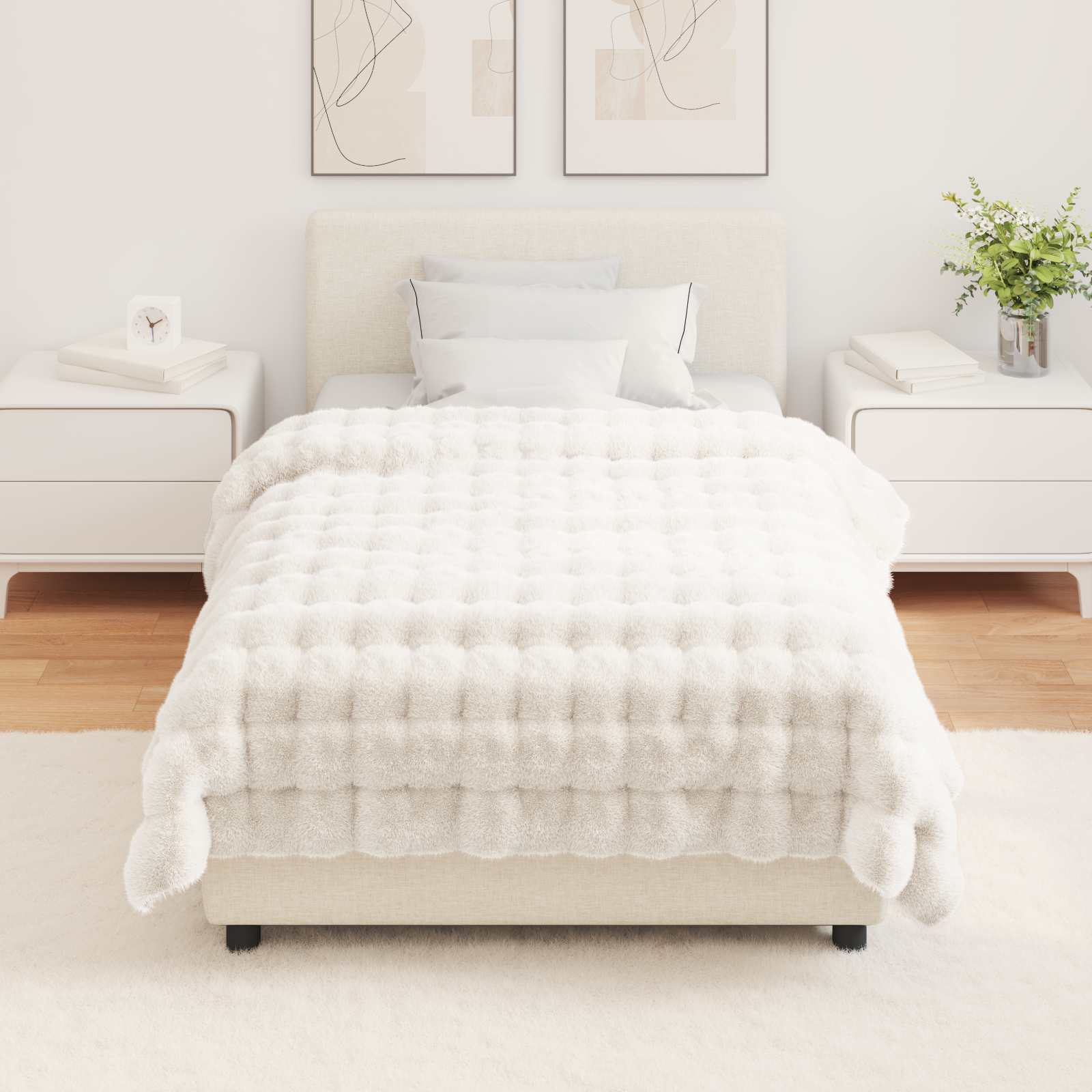 Rutschfeste Decke aus Kunstkaninchenfell Olite Beige Polyester