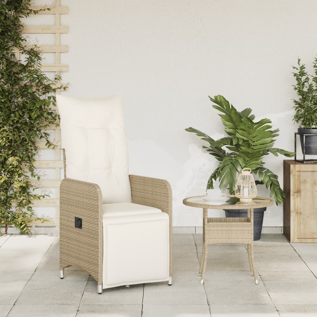 Gartensessel Verstellbar mit Kissen Schwarz Poly Rattan