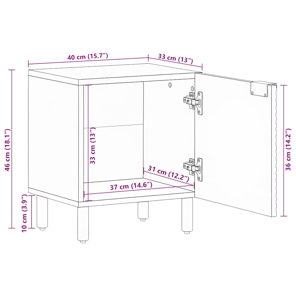 Nachttisch Braun 40x33x46 cm Massivholz Mango