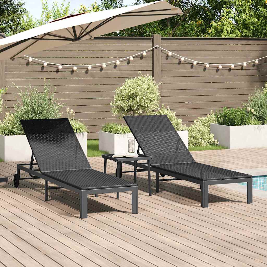 Sonnenliege 2-Person 3 pcs Braun Poly-Rattan