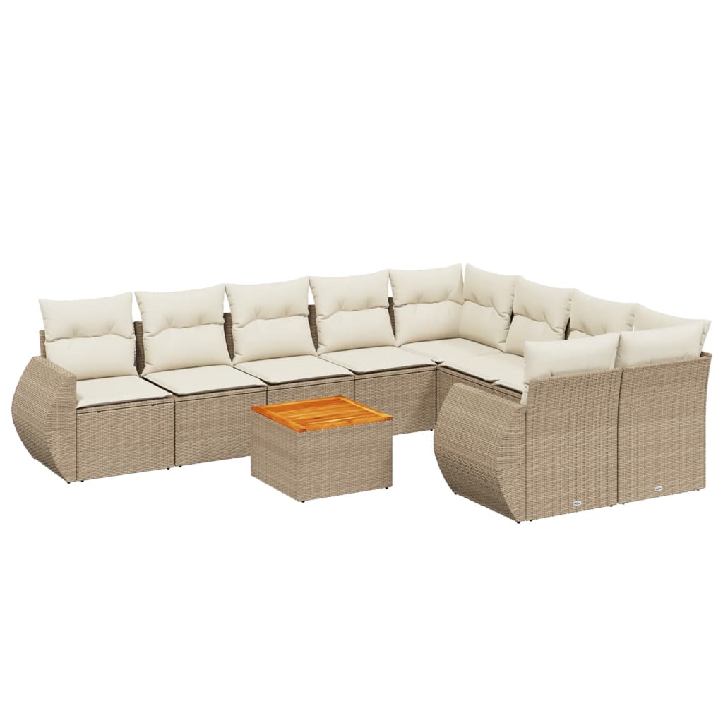 10-tlg. Garten-Sofagarnitur mit Kissen Schwarz Poly Rattan