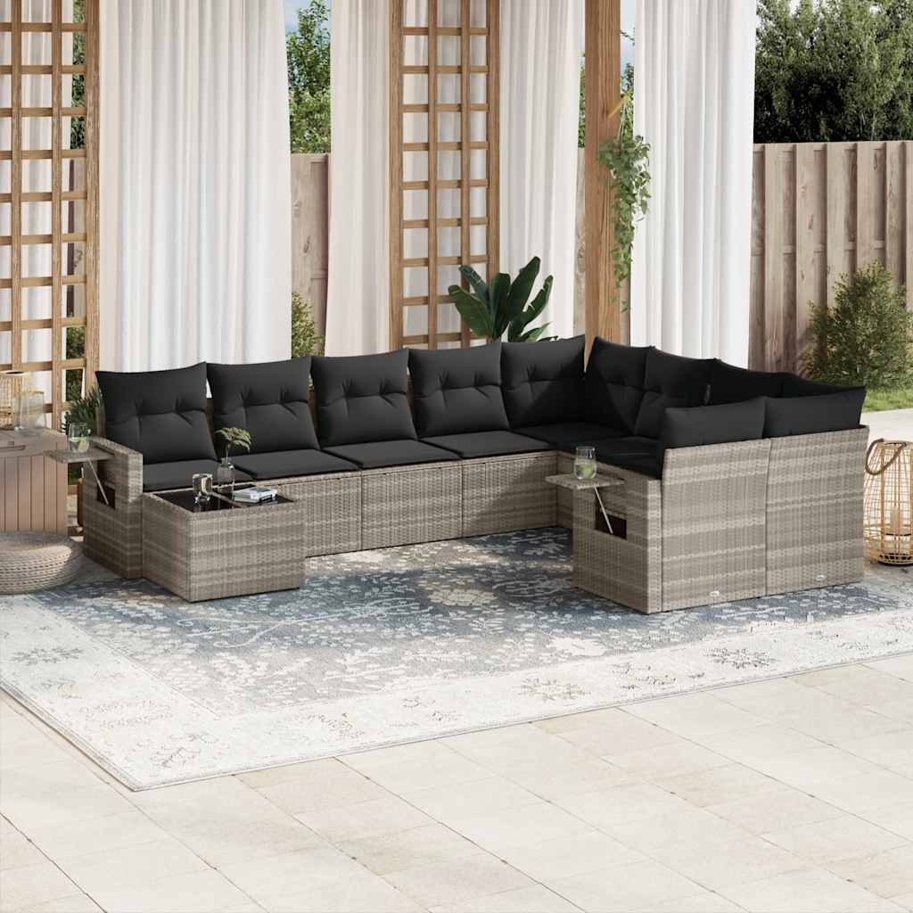 10-tlg. Garten-Sofagarnitur mit Kissen Schwarz Poly Rattan