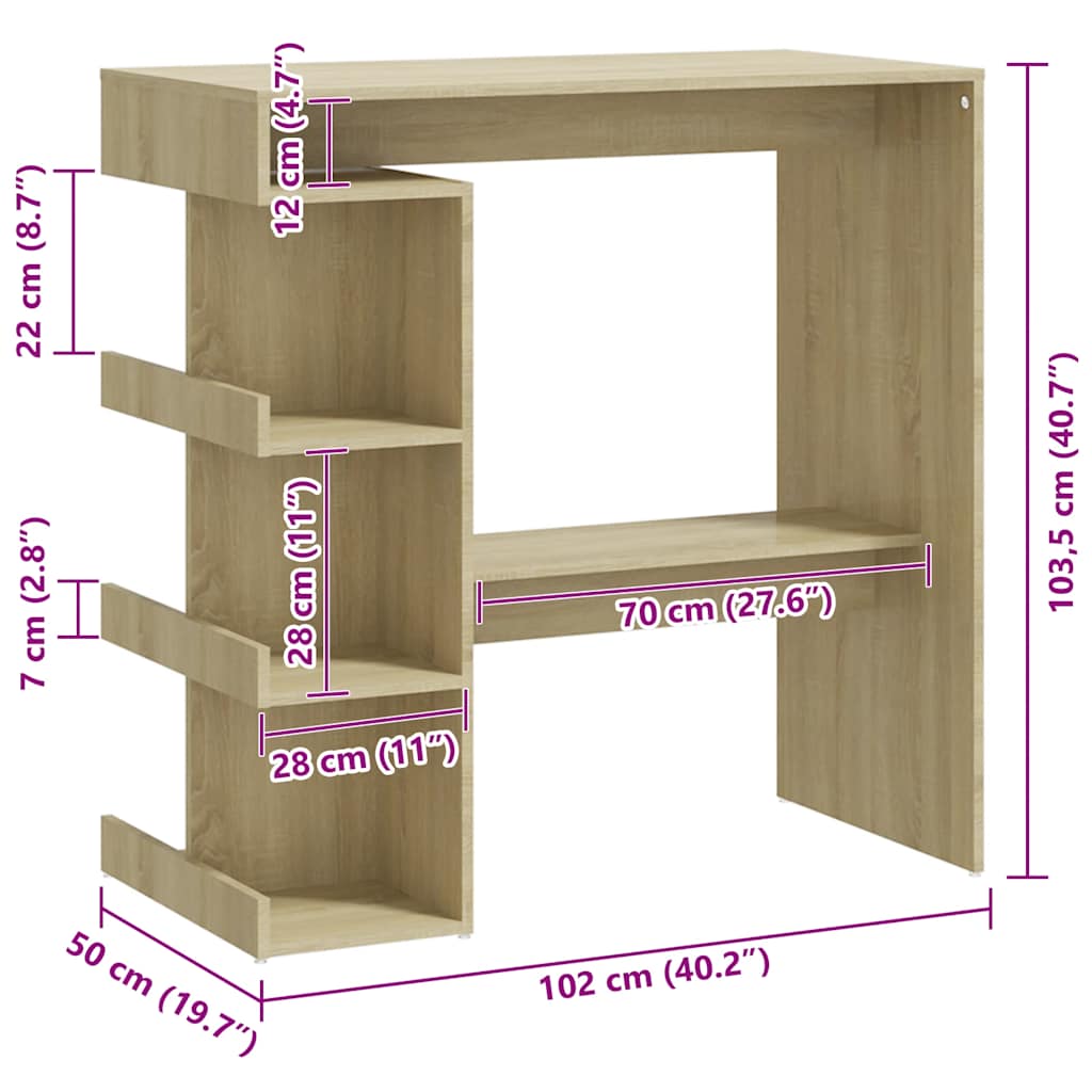 Bartisch mit Regal Weiß 100x50x101,5 cm Holzwerkstoff