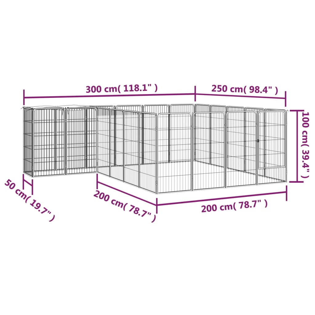 6-tlg. Hundelaufstall Schwarz 50x100cm Stahl Pulverbeschichtung