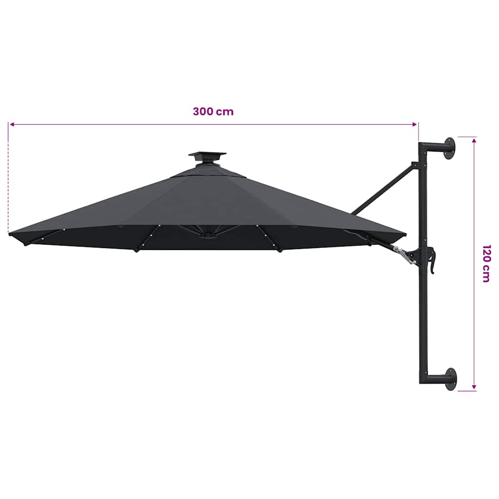 Sonnenschirm zur Wandmontage mit LEDs 300 cm Grün