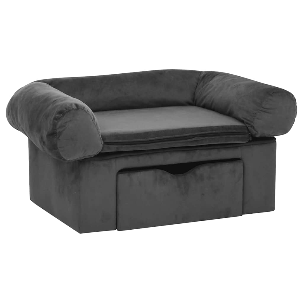 Hundesofa mit Schublade Dunkelgrau 75x50x38 cm Plüsch
