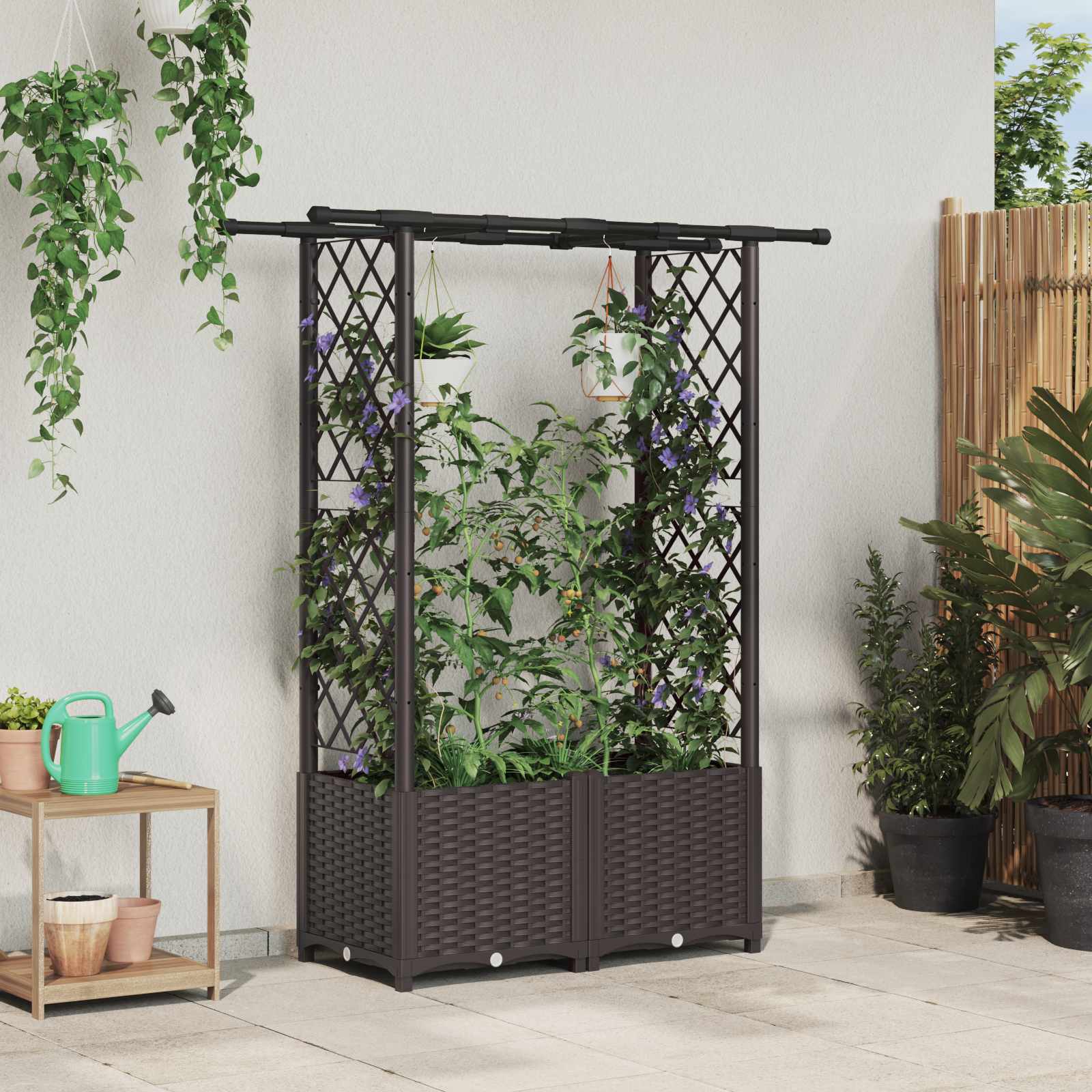Hochbeet mit Rankgitter und Dach Braun 124 x 40 x 123 cm PP