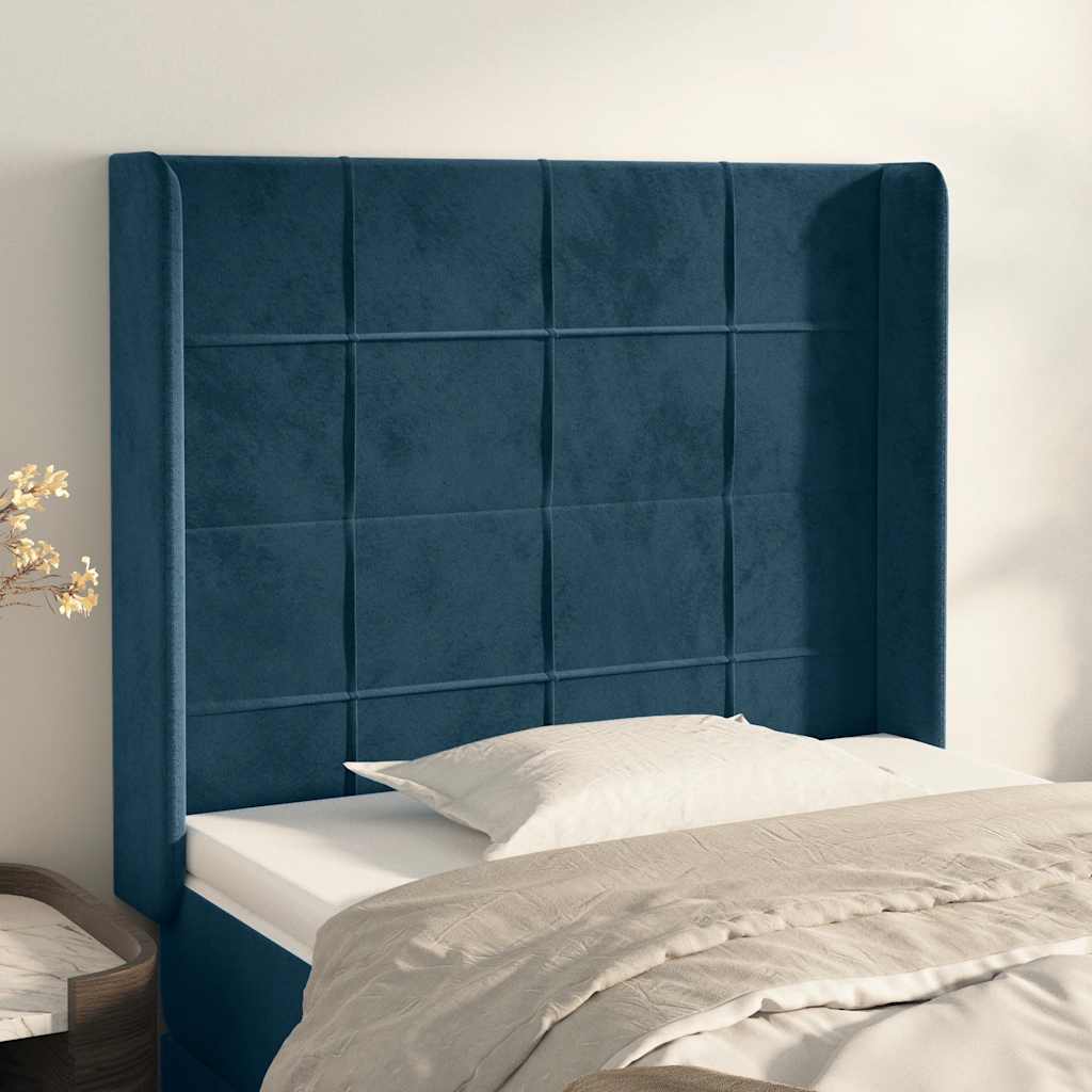 Kopfteil mit Ohren Dunkelblau 93x16x78/88 cm Samt