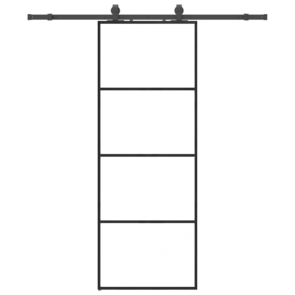 Schiebetür mit Beschlag Schwarz 76x205 cm ESG-Glas