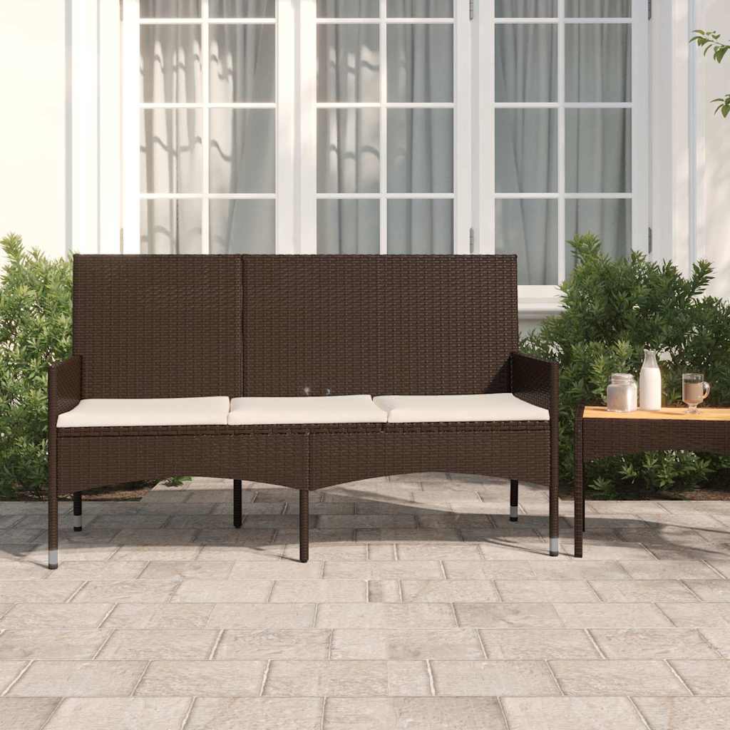 Gartenbank 3-Sitzer mit Kissen Schwarz Poly Rattan